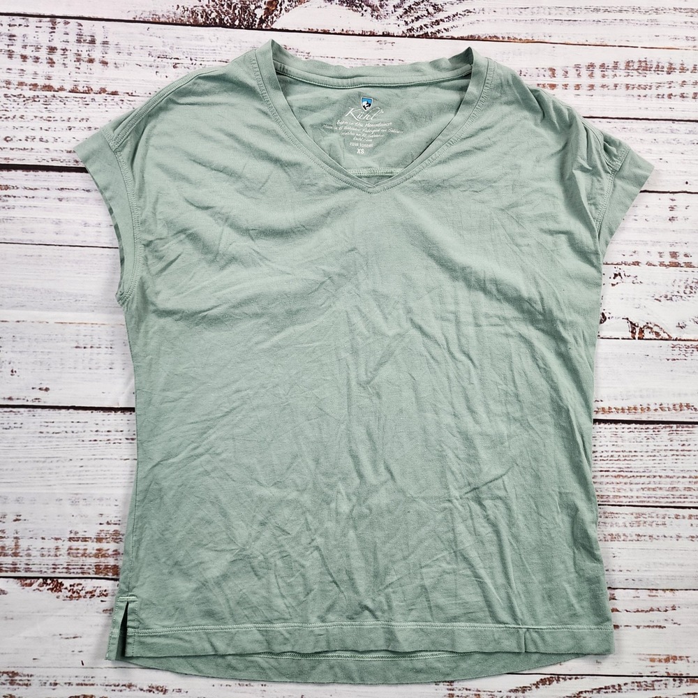 Kuhl Suprima Short Sleeve Shirt Women's XS Sage Green V-Neck UPF 50+